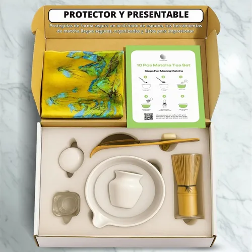 Vista 6 de Juego de 10 batidores Matcha Kit completo de té Matcha con cuenco de cerámica de 17 onzas, batidor y cuchara de bambú, soporte para batidor, tamiz