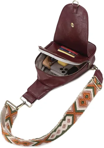 Vista 2 de WSRYDJDL Bolsa de pecho para mujer, bolso bandolera pequeño de piel sintética, mochila de hombro para viajes, senderismo, ciclismo