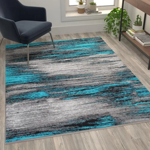 Vista 14 de Flash Furniture Rylan Collection - Alfombra contemporánea de olefinas azules, de pelo alto, 2 x 10 pies, respaldo de yute, pasillo, entrada