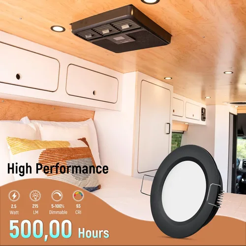 Vista 2 de Paquete de 8 luces LED de 12 voltios en forma de disco para RV, montaje empotrado en el techo, luz de techo de 7 cm, luz de techo de 12 V