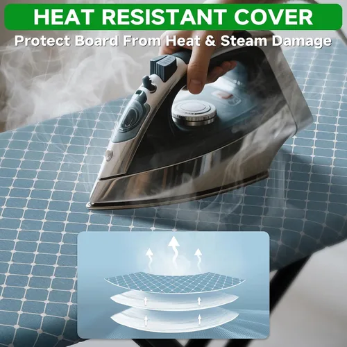 Vista 3 de BKTD Tabla de Planchar Compacta 13 x 43, Tabla de Planchar con Superficie Resistente al Calor, Altura Ajustable, Mesa que Ahorra Espacio con Gancho