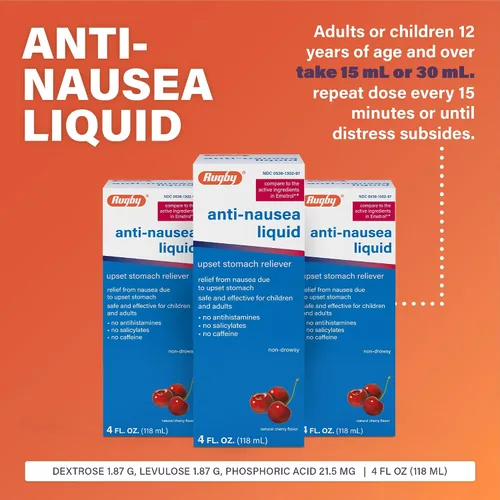 Vista 4 de Rugby - Líquido antináuseas, alivio del malestar estomacal para adultos y niños, sabor a cereza natural, 4 onzas líquidas (paquete de 1)