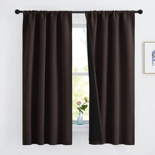 Vista 63 de NICETOWN Biscotti Beige 100% Cortinas opacas de 45" de largo para cocina, bolsillo con varilla para sótano completamente opaco, cortinas térmicas