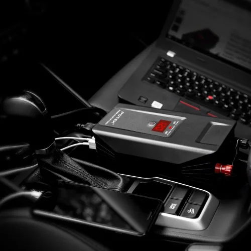 Vista 6 de POTEK - Inversor de corriente de 750W, adaptador de coche DC 12V a AC 110V, con dos puertos USB y puertos de carga AC para laptop, tableta, teléfono