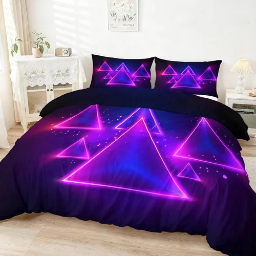 Vista 16 de Duvet Cover Minimalist Geometric Ribbons Triangles Pattern, Soft Breathable Anti-Pilling Black Print Comforter Cover 68" x 86", Twin Size Bedding
