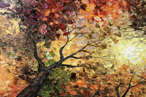 Vista 3 de Tiancheng Arte, 24 x 48 pulgadas, arte moderno de árbol pintado a mano, pintura al óleo, marco de madera abstracto, arte de pared para sala