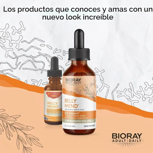 Vista 3 de BIORAY Daily Belly Mend - 2 onzas líquidas - Mezcla probiótica de 11 cepas con hongos medicinales - Apoya las funciones intestinales saludables