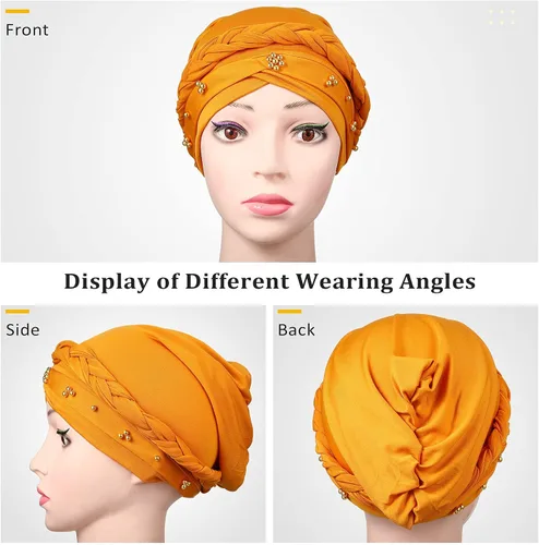 Vista 2 de 6 Pieces African Women Turban Cap Headscarf Beanie Twisted Braid Wrap Headwrap