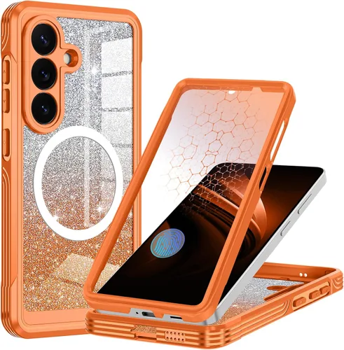 Vista 16 de Funda para Galaxy A16 5G, compatible con MagSafe, funda magnética con purpurina integrada con protector de pantalla de vidrio templado 9H, funda