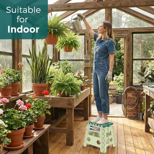 Vista 7 de ACKO Taburete plegable de 13 pulgadas, soporta 300 libras para adultos y Bicolor Verde