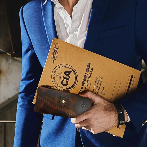 Vista 65 de Genuino Caballo Loco Cuero Regalo de Viaje Moneda Bolsillo Tarjetero Organizador Largo Cadena Rfid Cartera Monedero Con Broche Para Hombres Hombres