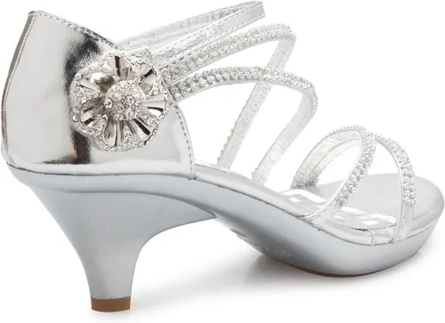 Vista 3 de OLIVIA K Sandalias de vestir de tacón bajo con tiras de diamantes de imitación para mujer