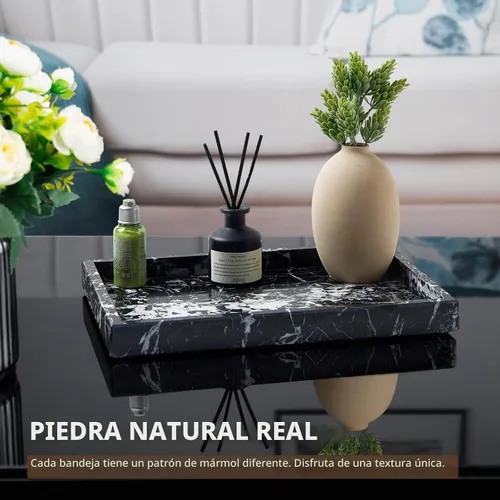 Vista 6 de Bandeja de mármol natural real para baño, tocador, cocina y escritorio, bandeja rectangular de piedra de mármol genuino para joyas, cosméticos