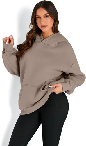 Vista 2 de Trendy Queen - Sudaderas extragrandes con capucha para mujer, suéteres de manga larga, sin botones, de vellón, de otoño, ropa de invierno