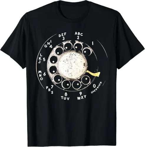 Vista 2 de Vintage Rotary Dial Teléfono Rotary Teléfono Camiseta, Negro