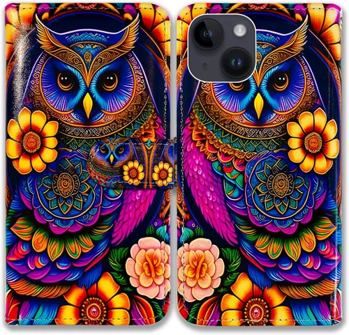 Vista 25 de Bcov Funda para iPhone 15 Plus, piel con tapa y función atril para iPhone 15 Plus, color verde pájaro negro