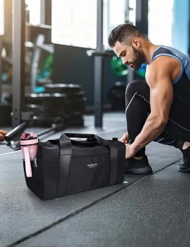 Vista 7 de Bolsa de gimnasio para mujer con compartimento para zapatos y bolsillo para artículos húmedos, bolsa de lona para viajes, deportes, fitness