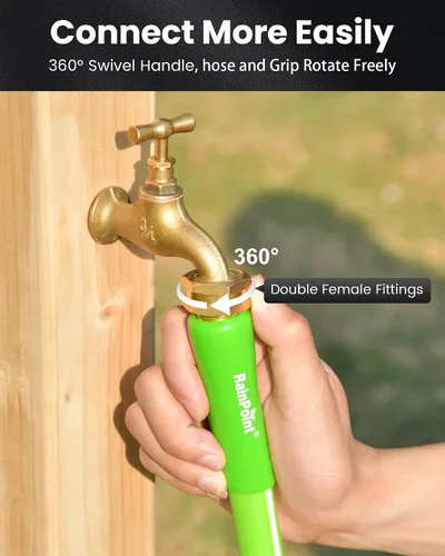 Vista 2 de RAINPOINT Leader - Manguera de jardín de 5 pies, manguera de agua ligera con mango giratorio, flexible, resistente, goma híbrida, con accesorios