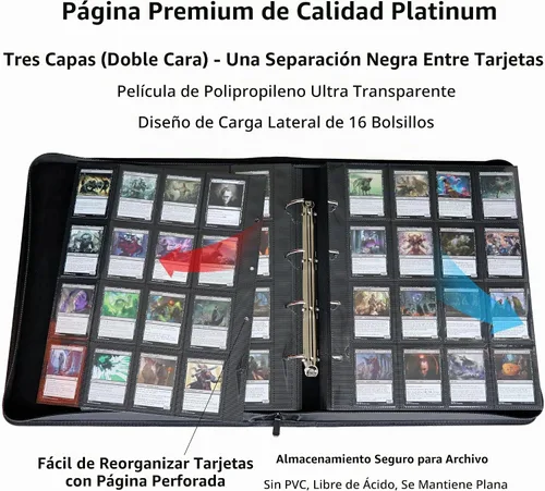 Vista 3 de Carpeta de tarjetas coleccionables 2000, carpeta de tarjetas de 16 bolsillos con anillas en D para tarjetas 2016, carpeta grande de colección