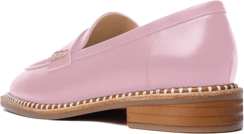 Vista 7 de FOGEENA Mocasines de cuero mate para mujer, estilo casual, sin cordones, punta redonda, tacón bajo grueso, zapatos de vestir de 1 pulgada