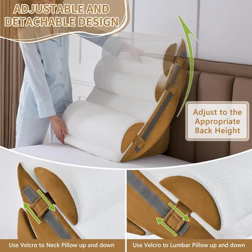Vista 4 de Juego de 9 almohadas de cuña para recuperación después de la cirugía, almohada de cuello de espuma viscoelástica ajustable, almohada de espuma