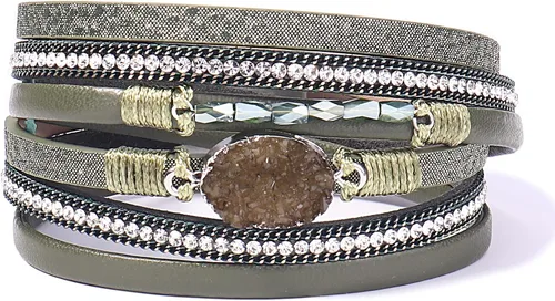 Vista 115 de FANCY SHINY - Pulsera de cuero estilo bohemio, pulsera de cuentas de cristal con cierre magnético, regalos de joyería para mujer