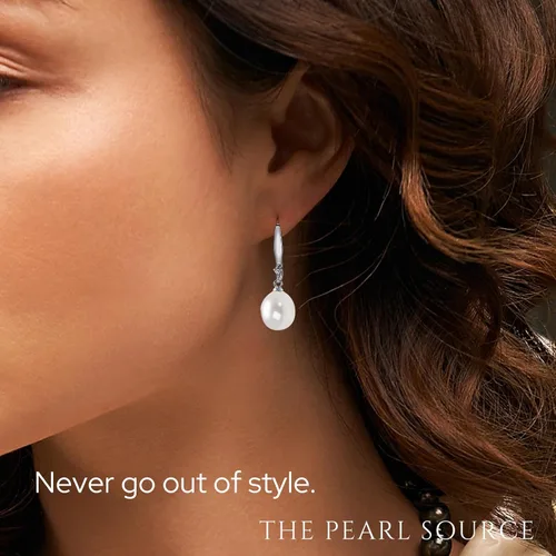 Vista 7 de The Pearl Source Real Pearl Dangle Earrings for Women with Genuine AAAA Quality White Freshwater Cultured Pearls 14K Gold Plated 925 Sterling