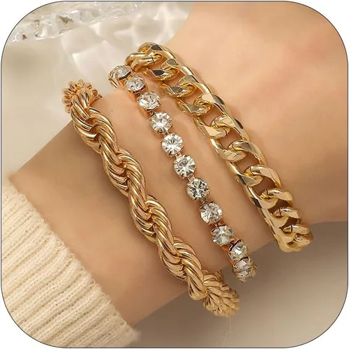 Vista 19 de Long tiantian Pulsera de oro gruesa para mujer, pulseras de oro delicadas, pulseras para mujer, pulseras apilables de eslabones de cadena