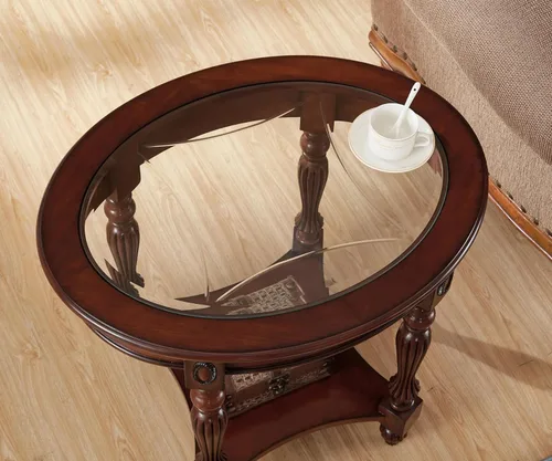 Vista 8 de Mesa auxiliar vintage de madera maciza con parte superior de cristal, mesa auxiliar ovalada para sofá para sala de estar, mesa auxiliar de silla
