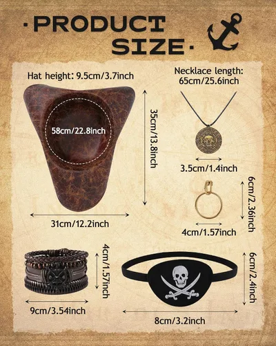 Vista 7 de Pirate Hat Pirate Costume Accessories Set for Men Women Tricorn Hat