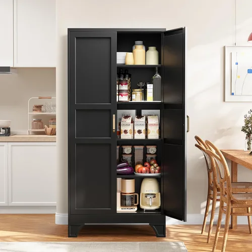 Vista 24 de Yizosh Small Metal Garage Storage Cabinet,Kitchen Pantry Storage Cabinet Negro