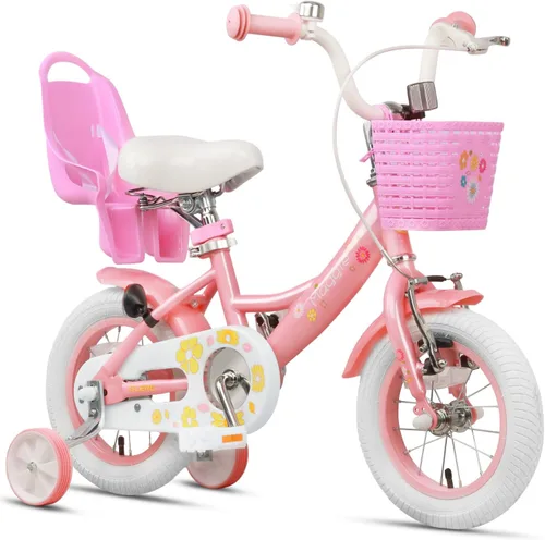 Vista 25 de Glerc Maggie Girls Bike, 12-20 Inch Kids Bike for 2-13 Years Old Children, Princess Style Kids Bicycle with Doll-Seat & Basket & Training Wheels