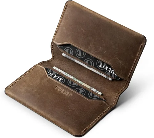 Vista 8 de VULKIT Cartera delgada minimalista con bloqueo RFID de cuero para tarjetero de tarjetas de crédito con bolsillo frontal y cierre magnético, Marrón