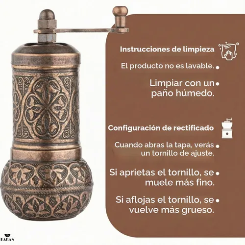 Vista 5 de Molinillo de sal y pimienta negra, molinillo de especias recargable, molinillo de pimienta turca vintage, molinillo de sal auténtico con grosor