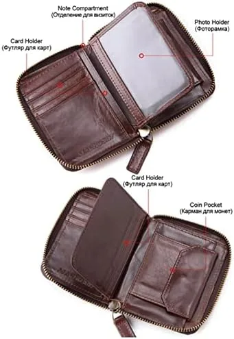 Vista 4 de WYFDP - Cartera de cuero para hombre, monedero de cuero auténtico, monedero pequeño, monedero para hombre, monedero corto con llavero