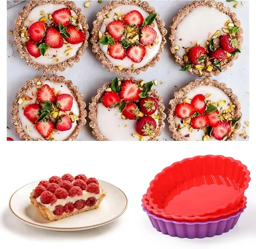 Vista 7 de FUNBAKY Molde de silicona para quiche, mini molde antiadherente redondo de silicona para tartas y tartas, 10 paquetes