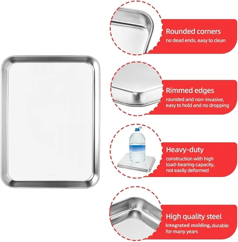 Vista 3 de Bandeja para hornear, bandeja para galletas de acero inoxidable, bandeja para hornear para horno tostador, tamaño 9 x 7 x 1 pulgadas, no tóxica