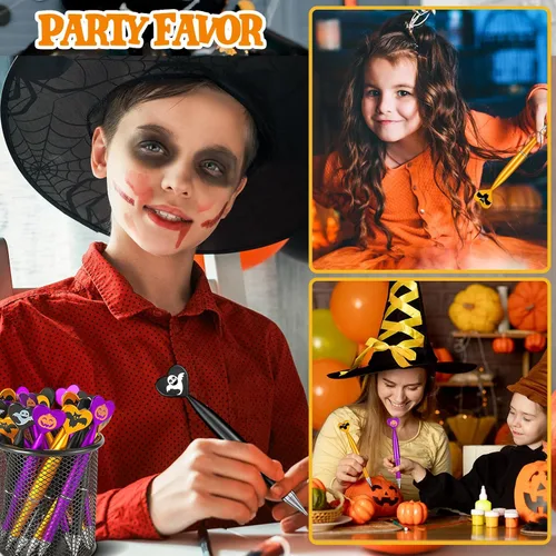 Vista 3 de 48 bolígrafos de Halloween, calabaza, fantasma, murciélago. Bolígrafo retráctil de tinta negra de 0.039 in para Halloween, suministros de fiesta