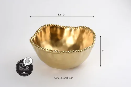 Vista 3 de Pampa Bay Cuenco mediano profundo de porcelana chapada en titanio, 8.5 pulgadas, tono dorado mate, horno, congelador, apto para lavavajillas