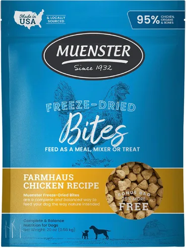 Vista 12 de Muenster Bocados de carne liofilizados – Comida para perros, golosinas, batidora o adorno (5 onzas) – Sin granos
