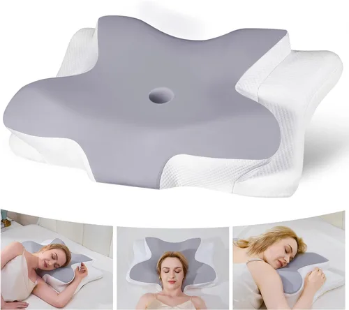 Vista 2 de Almohada cervical para aliviar el dolor de cuello, contorno ergonómico de espuma viscoelástica para el cuello, soporte para dormir de lado
