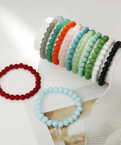 Vista 7 de BOMAIL 12 pulseras elásticas de cuentas de 0.315in hechas a mano redondas de cristal para mujer, multicolor, mate, pulsera elástica, regalos