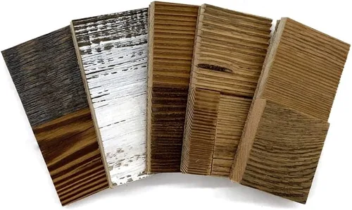 Vista 3 de Tablones de madera de granero, paneles de pared de madera para decoración de granja, tablones de madera recuperada de dos capas pegadas