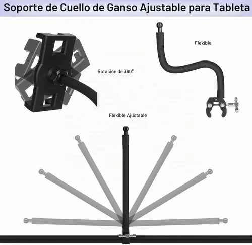 Vista 5 de Mippko Soporte para tableta para cinta de correr/elíptica/bicicleta giratoria/pelotón/ciclo interior, brazo de cuello de cisne, soporte
