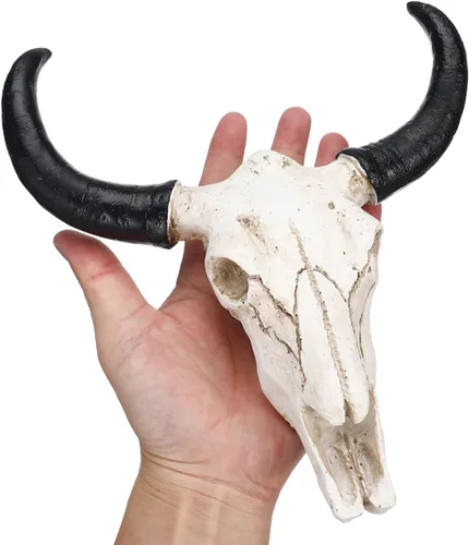 Vista 7 de SEWACC Decoración de calavera para Halloween, diseño de calavera de vaca, resina, decoración de pared de animales, colgante colgante, manualidades