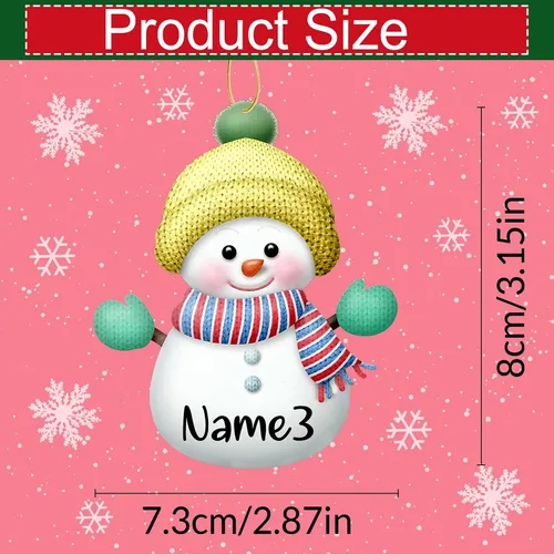 Vista 2 de Adornos de Navidad personalizados de muñeco de nieve con nombre, adornos de Navidad familiares personalizados para colgar en la puerta del árbol