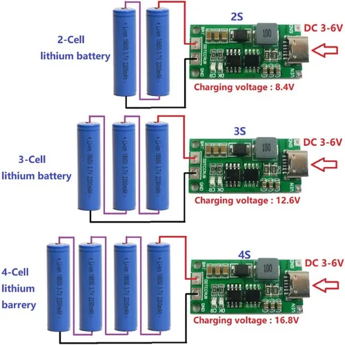 Vista 7 de Adeept Tipo-C USB-C 2S 2A 18650 21700 3.7V Módulo de carga de batería de litio Placa de carga Step-Up Boost Li-Po polímero USB C a 8.4V
