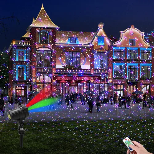 Vista 6 de Luces láser navideñas, proyector de luces láser para jardín al aire libre con movimiento RGB impermeable para Navidad
