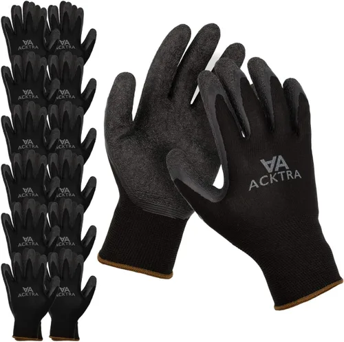 Vista 14 de ACKTRA - Guantes de trabajo de nailon recubiertos de poliuretano premium, 12 pares, puño tejido, para jardinería y uso general, para hombres