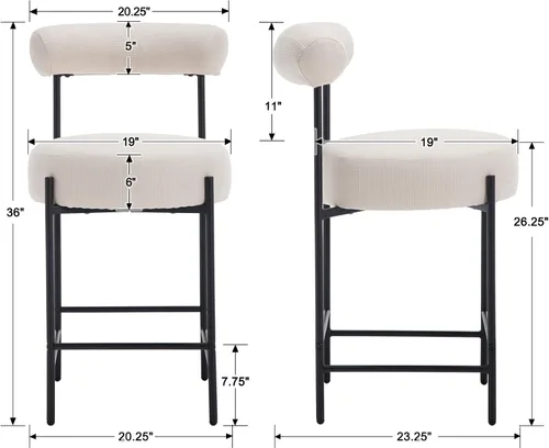 Vista 2 de EALSON Moderno juego de 2 taburetes de bar tapizados de lino con respaldo abierto curvo/asiento redondo, cómodas sillas de bar para isla de cocina
